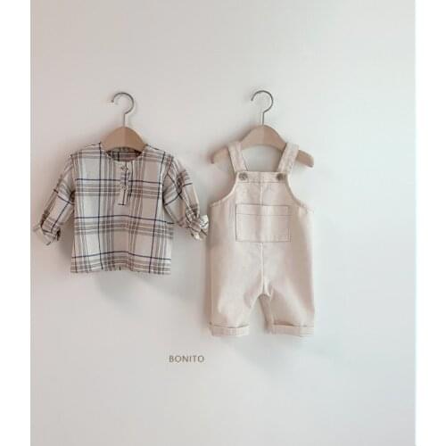 Spring and Autumn Baby Plaid Shirt Top Infant Casual Overall Set Two-Piece Set toddler boy clothes