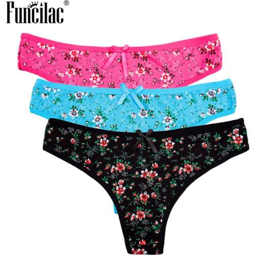 FUNCILAC Women G Strings Floral Thongs Leopard Print Lip Print Cotton Briefs kawaii Pink Sexy Panties Modis Lingerie Porno 3pcs