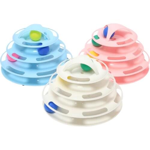 Three Levels Pet Cat Toy Tower Tracks Disc Cat Intelligence Amusement Removable Four Layer Training Amusement Plate Cat Ball Toy
