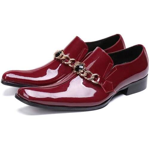 Fashion Red Business Pointed Toe Dress Shoes Genuine Leather Oxfords Shoes Men Slip On Leather Wedding Office Shoe for Man