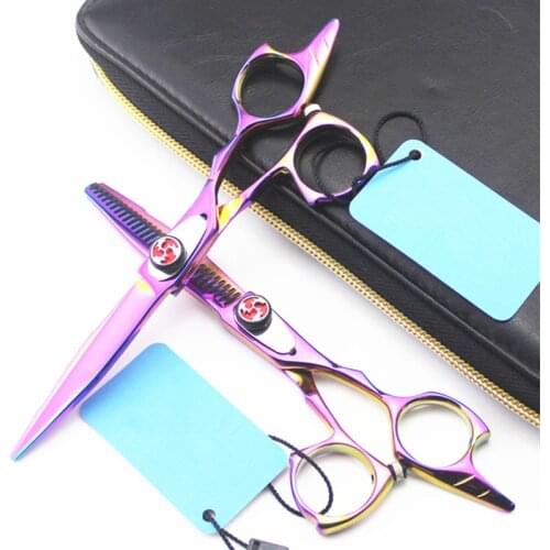 Upscale Professional japan 440c 5.5 inch Rainbow hair scissors cutting barber hair salon thinning shears hairdressing scissors