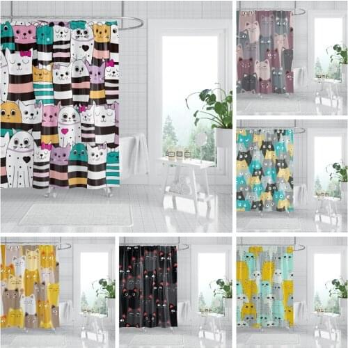 Cartoon Cat Dog Shower Curtain 3D Printing High Quality Waterproof Polyester Bath Curatin With Hooks Decor Modern Home