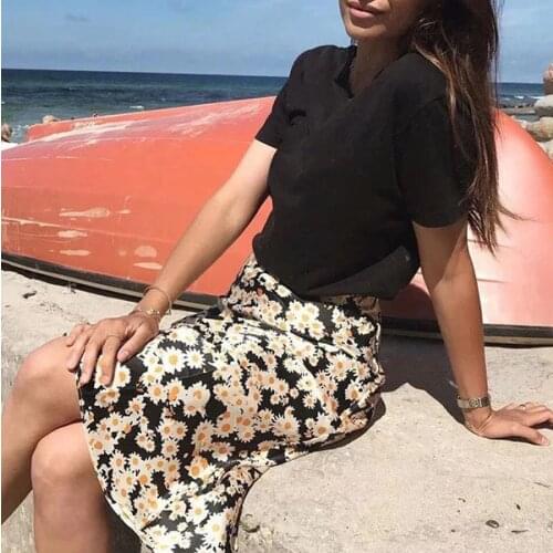 Top Version Silk Stain Daisy Floral Print Mermaid Skirt With Elastic Waist Detail - Elfbop Women/Ladies Top Skirt