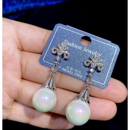 ASNORA Womens Jewelry Shell Pearl Pendant Earrings New Fashion Water Drop Earrings Suitable For Satin Fabric Wedding Dresses
