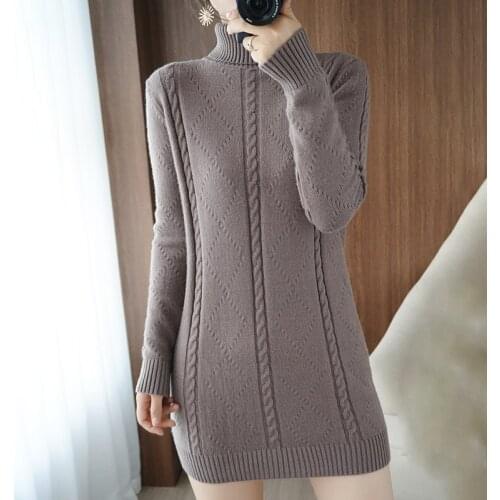 Autumn and Winter New High Collar Sweater Womens Long Section Cashmere Pullover Shirt Bag Hip Split Loose Loose Thick Dress
