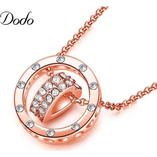 DODO Women Sweater Chain Necklace Shining Heart Circle Rhinestones Crystal Pendant Necklaces Jewelry Clothing Accessories N134