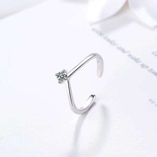 KOFSAC Shiny Zircon Temperament Simple V Ring Lady Fashion Jewelry 925 Sterling Silver Rings For Women Wedding Accessories Gifts