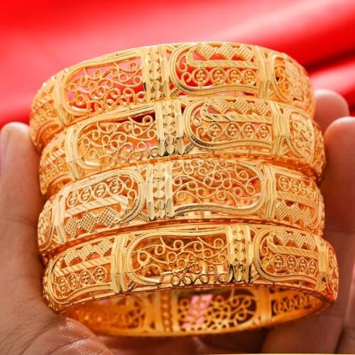 4pcs/Lot Gold Bracelet Women Girls Dubai Circle Bangles Jewelry Arab Middle Eastern African Fashion Metal Bangle