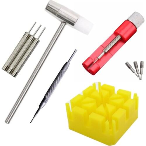 10pcs/set Watch Repair Link Remover Tool Hammer Pins Strap Holder Bracelet Chain Adjuster Repair Tool Kit For Men/Women Watch