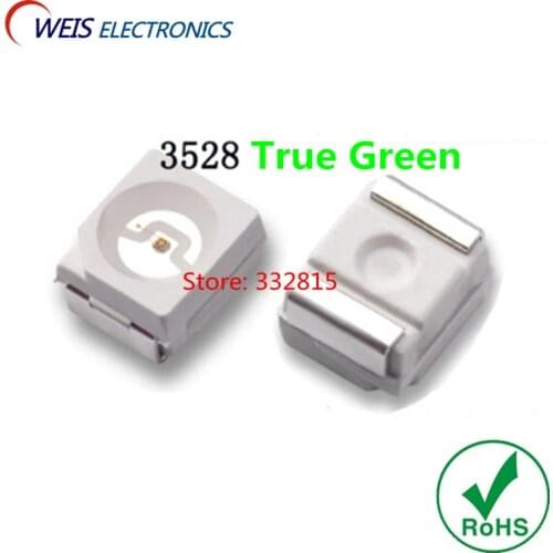 100PCS 3528 True Green SMD LED 1210 520-525nm 800-100mcd 3.0-3.2V light beads RoHs Free shipping