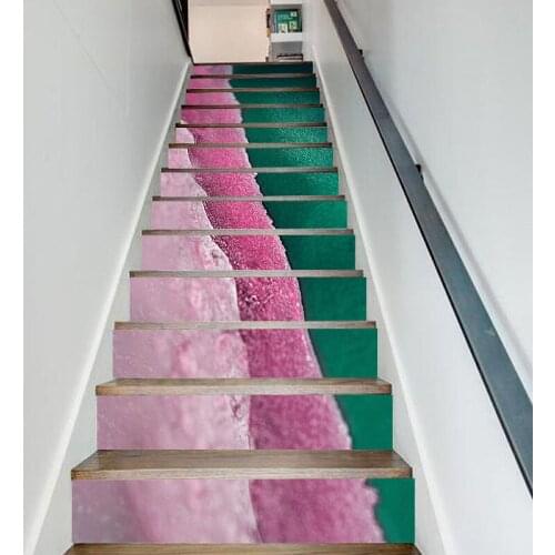 13 Pcs Self Adhesive Decal Pink Green Sea PVC Waterproof Art Home Decor Suit for Steel Stair Paper DIY Living Room Print Sticker