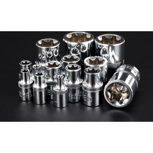 14pcs/set E4-E24 Torx Sockets Tool 1/4&3/8&1/2" E-type Allen Key Socket Set CR-V Wrench Head Socket Holder Auto Repair Tools