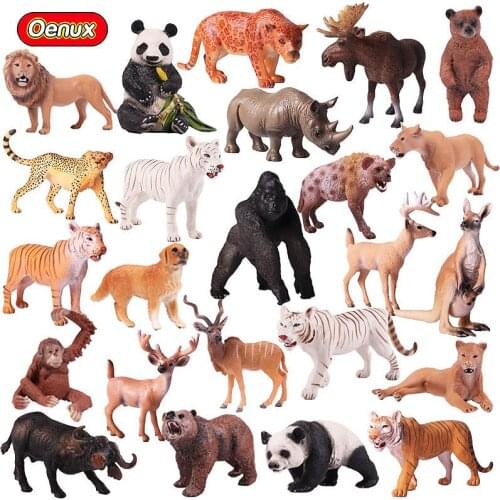 2pcs Wild Jungle Zoo Animal Model Action Figures Lion Tige Rhino Cheetah Collection Figurines Educational Toys for Children Gift