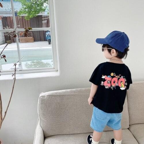 2021 Summer t-shirt for kids baby girls boys 100% cotton black colour animals pattern cute baby Tees