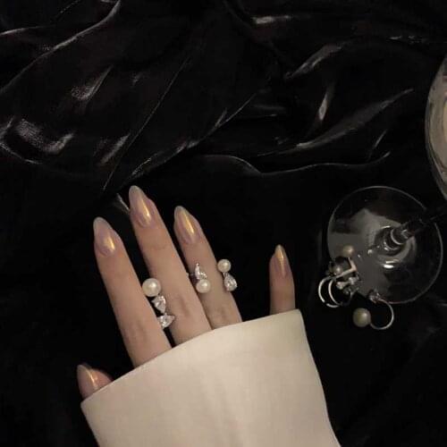 24pcs Ombre Pearl Pink Fake Nails Super Long Stiletto Full Cover Color Glossy Acrylic Nail Kits Sets with Glue