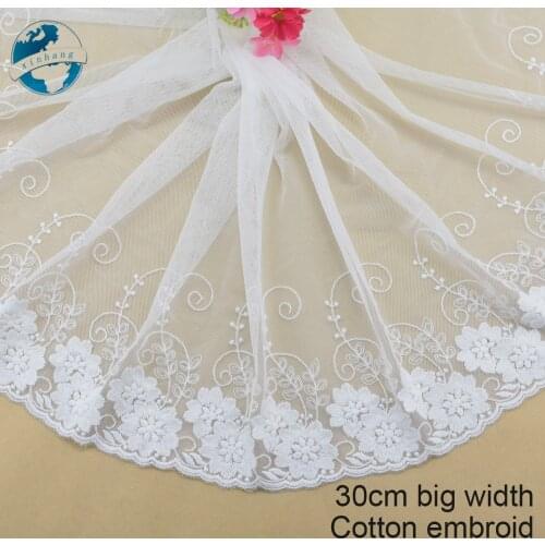 30cm width white lace cotton embroidery lace french lace ribbon fabric guipure diy trims warp knitting sewing Accessories#4096
