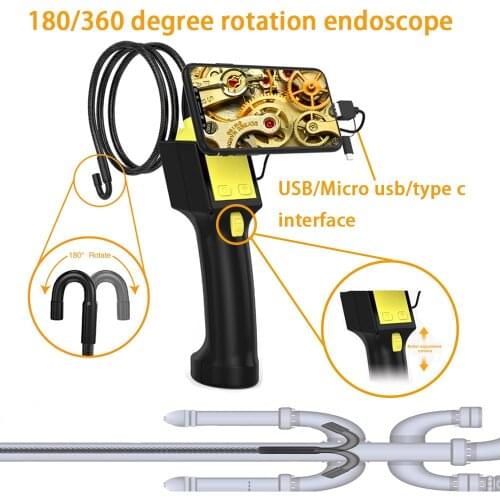 360 Degree Rotation Endoscope Camera 720P Borescope 8mm USB Car Pipe Inspection Camera 2 Way Direction for PC Android Smartphone