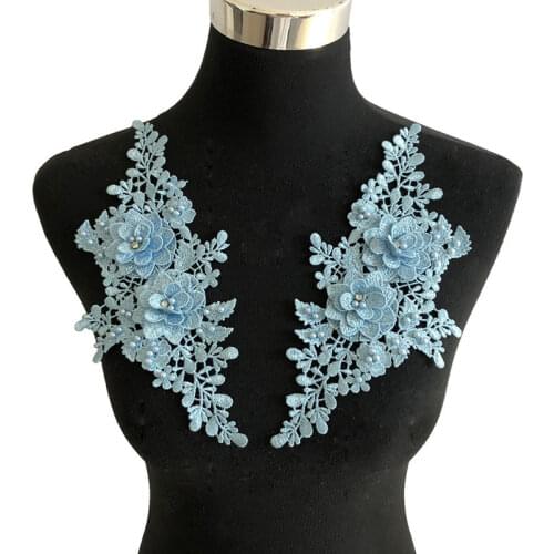 New 2pcs Flower Floral Embroidery 3D Lace Applique Trim For DIY Handmade Craft Material Sewing Application Accessories