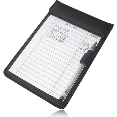 A6 Magnetic Paper Clip Board File Paper Restaurant Menu Clipboard Folders Cover PU Leather Clipboard Black 18.5*12CM