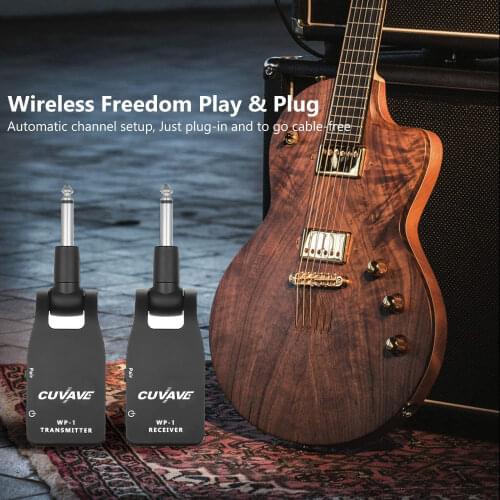 2.4G Wireless Guitar System 30M Transmission Range Rechargeable Transmitter & Receiver for Guitar Bass Black/Silver Color