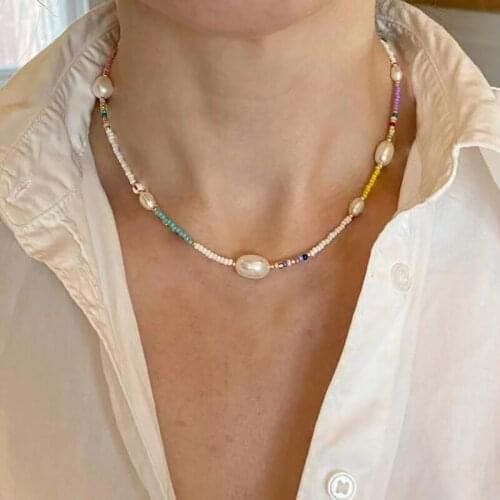 Bohemian Handmade Jewelry Natural Pearl Natural Blue Turquoise Pendant Ladies Short Necklace Fashion Accessories Charm Chain