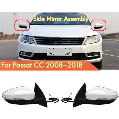 Side Rear View Mirror Assembly Power Heated Folding Turn Signal 9 Wires for Passat CC 2008-2018 RH White