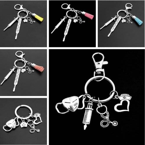 New Nurse Medical Box Medical Key Chain Mask Needle Syringe Stethoscope Tassel Cute Keychain Take Care of Yourself Key Ring