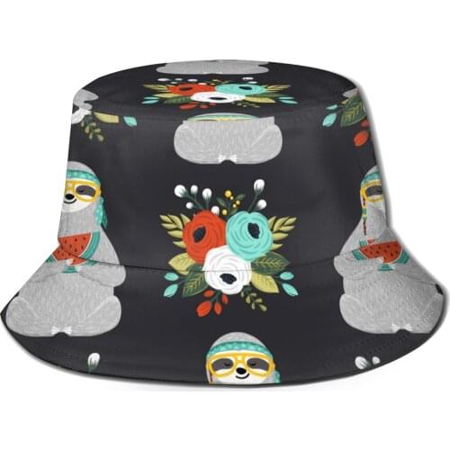 CINESSD 2021 New Fishermans Hat Unisex Fashion Bob Cap Sloth And Flowers Hip Hop Gorros Panama Windproof outdoor Bucket Hat