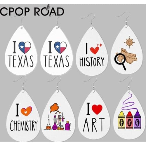 Cpop Teach Heart Reading PU Leather Earrings Be Kind Leopard Water Drop Earrings Fashion Jewelry Women Accessories new Girl Gift