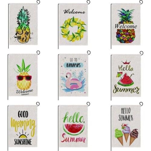 Hot sale 47*32cm Spring Summer Burlap Welcome Garden Flag Indoor Outdoor Double Sided House Yard Flag Home Decor LX1586