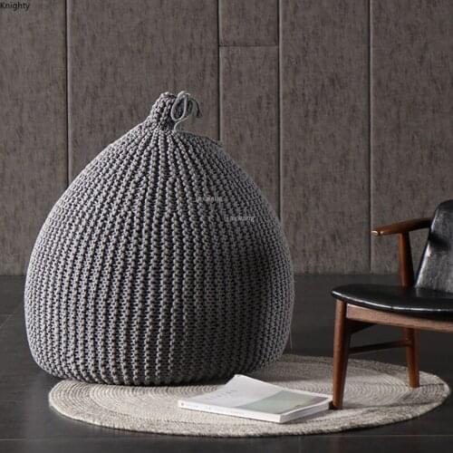 Lazy Creative Single Bean Bag Sofa Chair Nordic Minimalist Personality Tatami Wool Knitted Bean Bag Sofa Balcony Sofa Lounger L