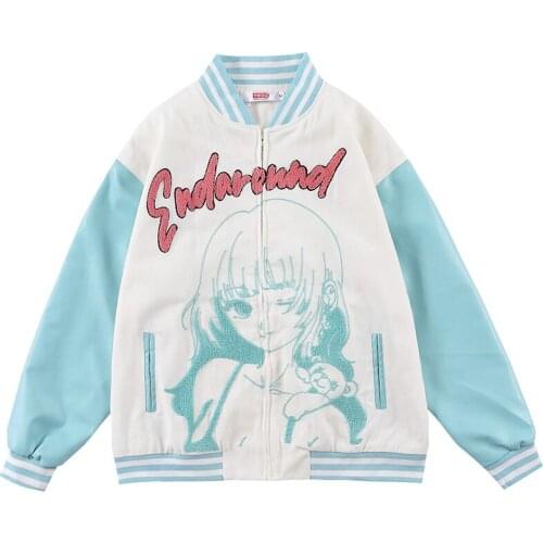 Harajuku Anime Jackets Men Hip Hop Cartoon Graphic Men Techwear 2021 Autumn Oversized Streetwear Leather Male Jacket Outwear