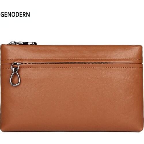 GENODERN Fashion Clutch Bag for Men Genuine Leather Fashion Envelope Bag Leisure Wrist Bag Large Capacity Male Clutches
