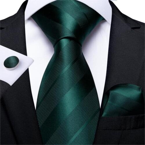 Mens Necktie Green Solid Striped Wedding Tie For Men Hanky Cufflinks Silk Tie Set Business Party DiBanGu New Designer MJ-7222