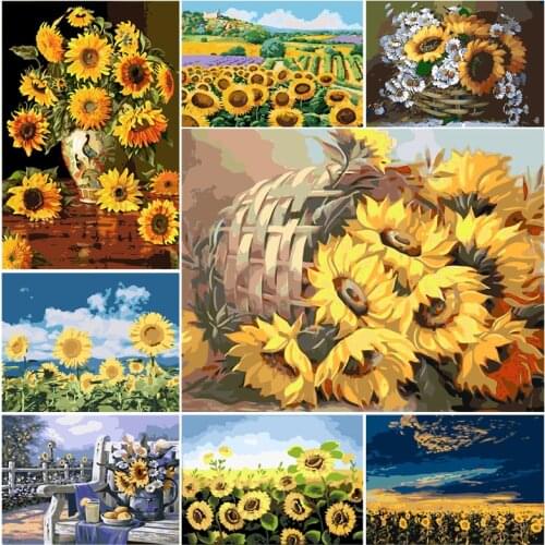 YIJIE DIY Painting By Numbers Sunflower Vase illustration Canvas Oil Painting Paints By Number Kit Home Living room Decoration