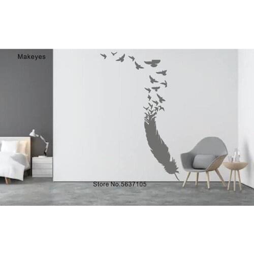 Makeyes Feather AdhesiveWall Decals Home Livingroom Wall Decoration Modren Wall Stickers Feather Flying Nature Wallpaper Q488