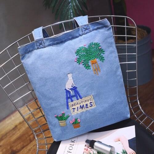 New Korean style fashion graffiti womens bag denim shoulder bag handbag large capacity retro leisure art cloth bag