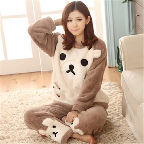 2021 New Women Pajama Sets Autumn Winter Pajamas Flannel Cartoon Thick Warm Women Sleepwear Cute Animal Female Homewear Piece