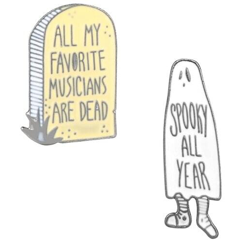 SPOOKY ALL YEAR Pins Tombstone Badge Brooch Cowboy Cartoon Lapel Metal Enamel Pin Men Women Accessory Personality Ornaments