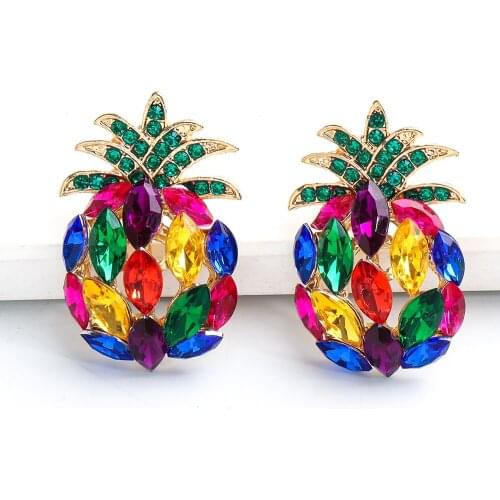 New Vintage Fruit Pineapple Crystal Stud Earrings Vintage Rhinestone Cute Earrings Female Fashion Jewelry For Women