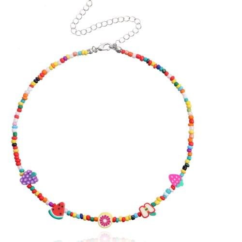 Resin Fruit Rice Beaded Necklaces for Women Colorful Clavicle Chains Short Necklace Female Girls 2021 Fashion Jewelry Simple New