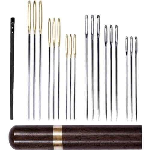 Nonvor 20Pcs Profession Leather Sewing Needle for Embroidery Stitching Supplies Crafts Pin Sewing Fabric With Needle Bottle Case