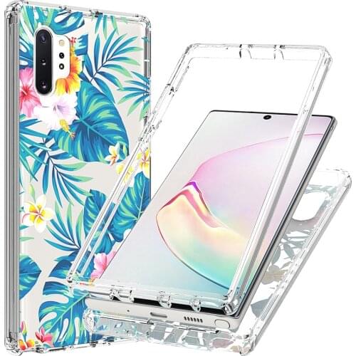 2 in 1 Clear Flower Case for Samsung Galaxy Note10+ Note 10 Plus SM-N975F Hard PC Bumper + Soft TPU Phone Protective Back Cover