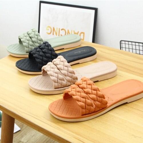 Womens Fashion Sandals Summer Flat Outside Slippers Casual Solid Color Weave Flip Flops Female Indoor Shoes