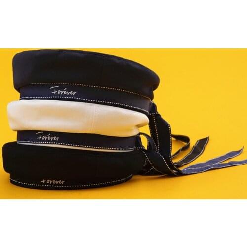 Autumn Winter Woman Hat Fashion Ribbon Bow Beret Letter Embroidery Winter Hats Vintage Male Beret French Hat Navy Caps