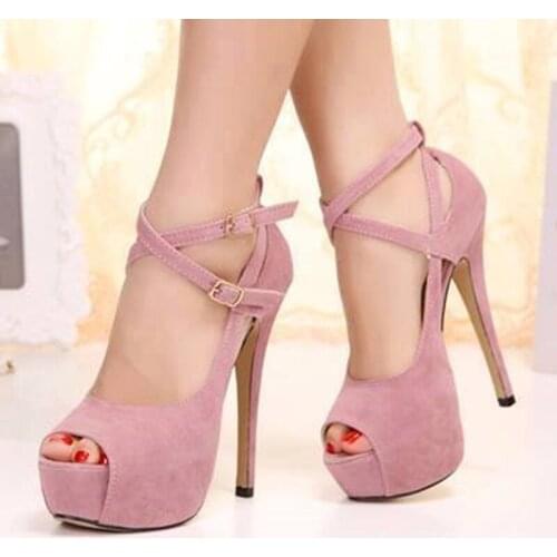 SHOFOO shoes.Fashion Sexy womens shoes, leather cashmere fabrics, 14.5 cm high-heeled sandals, womens sandals. SIZE:34-45