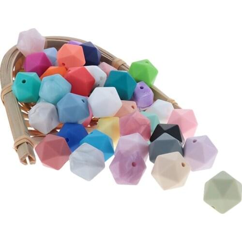 Silicone Beads Icosahedron 14mm 200pcs Baby Teething Jewelry Necklace Bead Hexagon Silicone Teethers DIY Food Grade BPA Free