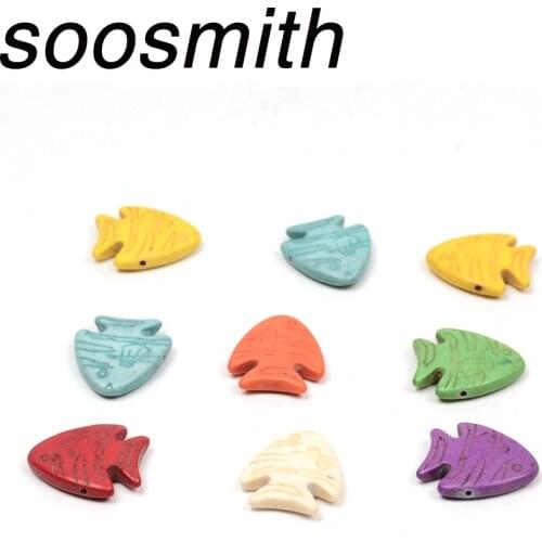 Soosmith 23x26mm Natural Stone Beads Colorful Big Fish Natural Stone Beads For Jewelry Making Diy Jewelry Findings Bracelet Gift