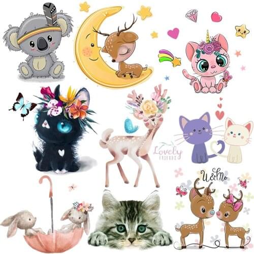 Cartoon Animal Pacth Cat Fawn Stripes On Clothes Iron On Transfers For Clothing Thermoadhesive Patches Cute Applique Badge DIY