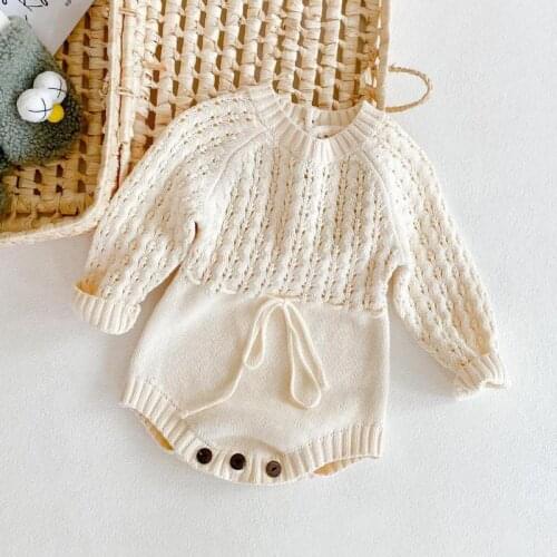 2021 Spring New Infants Clothes Knitted Hollow Out Newborn Baby Girl Bodysuits Solid Color Toddlers Kids Jumpsuits